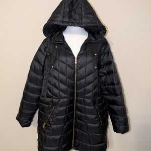 Lane Bryant Black Quilted Hooded Puffer Jacket